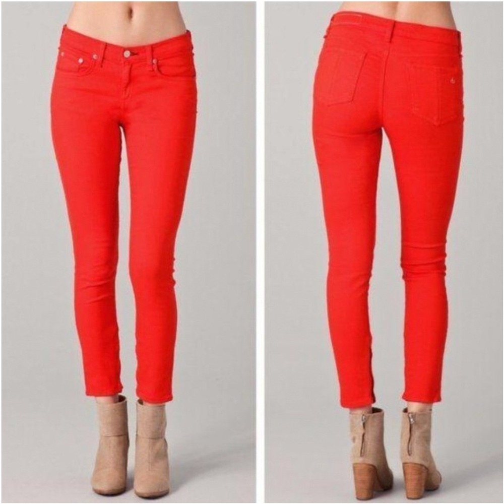 Rag & Bone Mid-Rise Zipper Capri Slim Fit Jeans, Dark Orange, Size 29, Stretch
